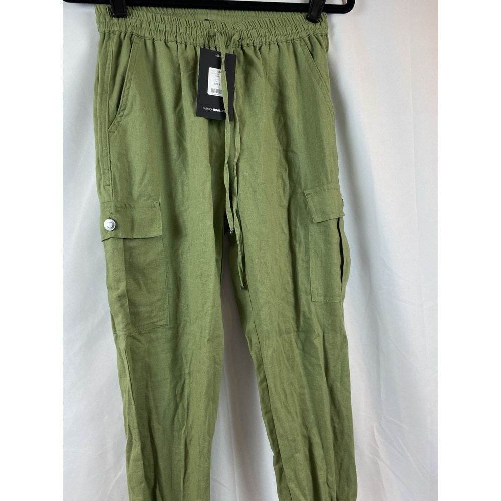 New On The Go Linen Blend Olive Green Joggers Women's Size Small - Picture 4 of 7